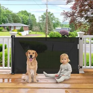 55 Inch Retractable Baby Gate Retractable Dog Gate for The House Retractable Pet Gate for Dogs Indoor Retractable Baby Gates for Doorways Mesh Baby Gate Retractable Mesh Gates for Kids Or Pets (Black)