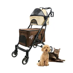 Deluxe Double Decker Pet Stroller - Dual Bassinets, Washable Pee Pads, Adjustable Leashes, Mesh Windows, Cup Holders, Storage Pockets, One-Hand Fold, Lightweight for Dogs/Cats/Pets