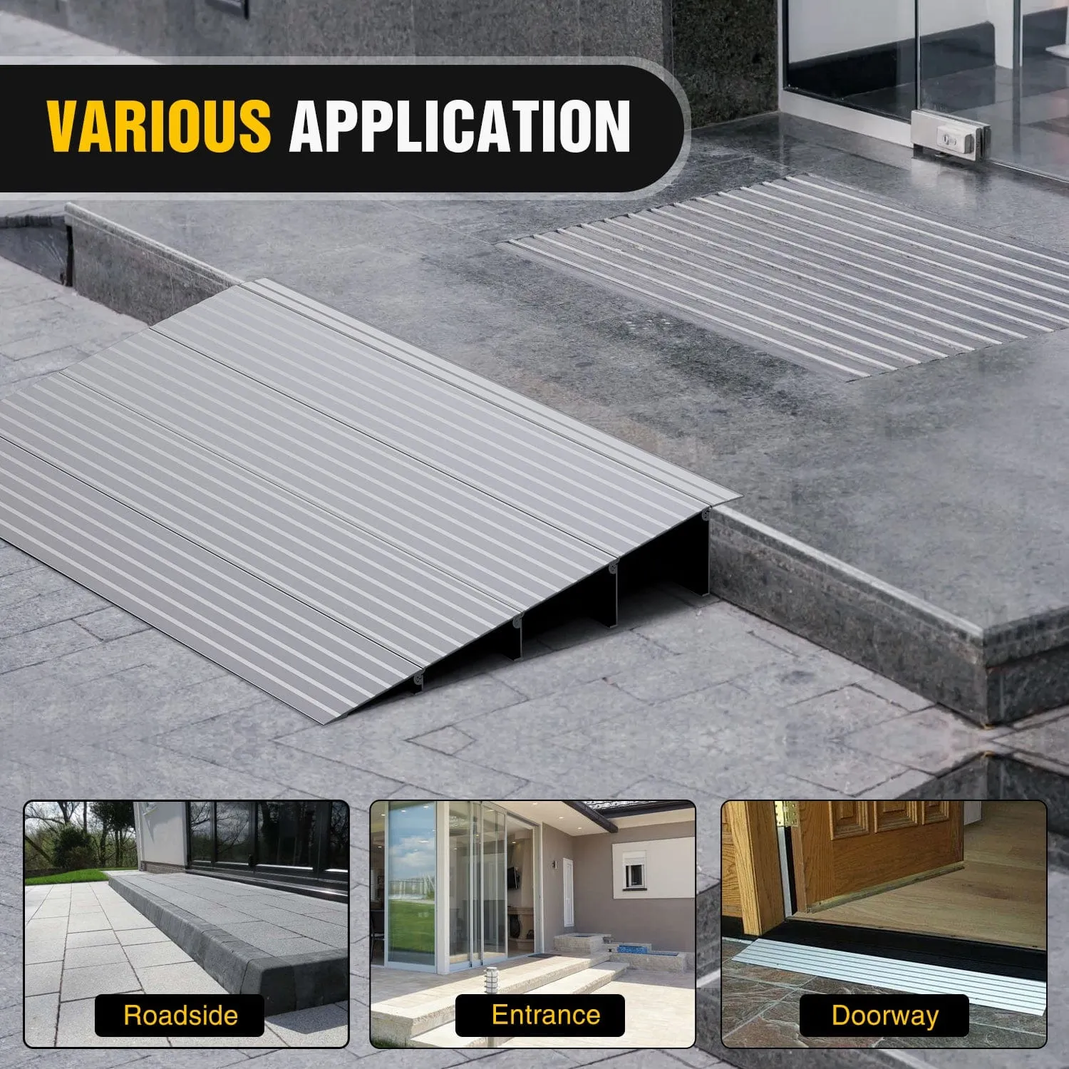 Door Threshold Ramp 4inch Rise Portable Aluminum Wheelchair Door Transition Entry Ramps for Doorways Home Steps