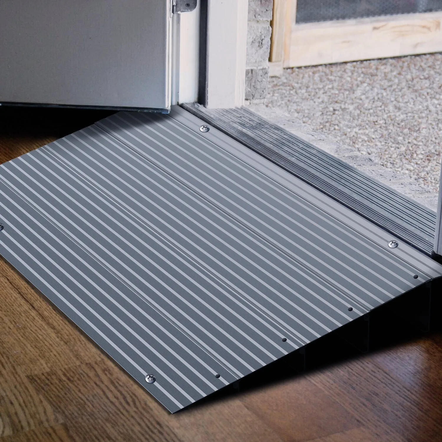 Door Threshold Ramp 4inch Rise Portable Aluminum Wheelchair Door Transition Entry Ramps for Doorways Home Steps