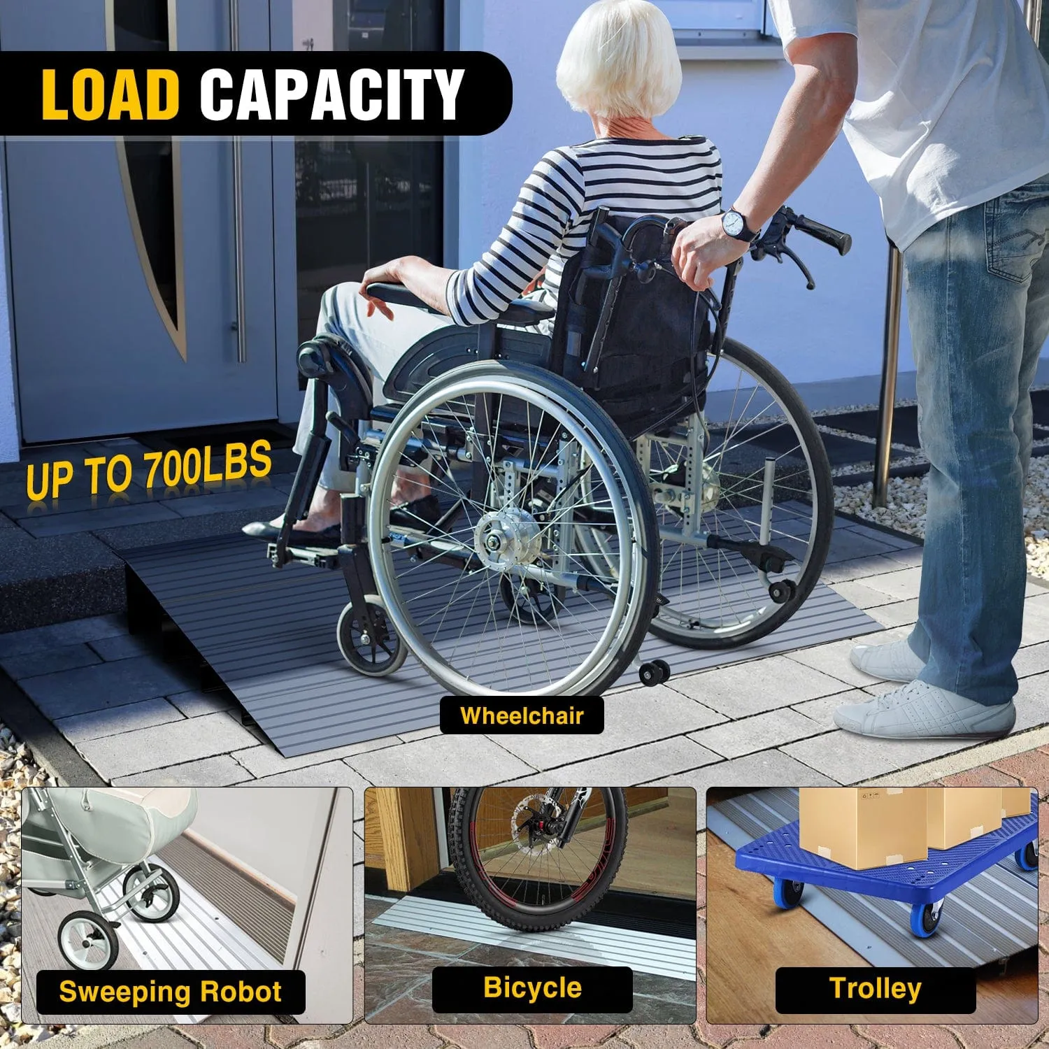 Door Threshold Ramp 4inch Rise Portable Aluminum Wheelchair Door Transition Entry Ramps for Doorways Home Steps