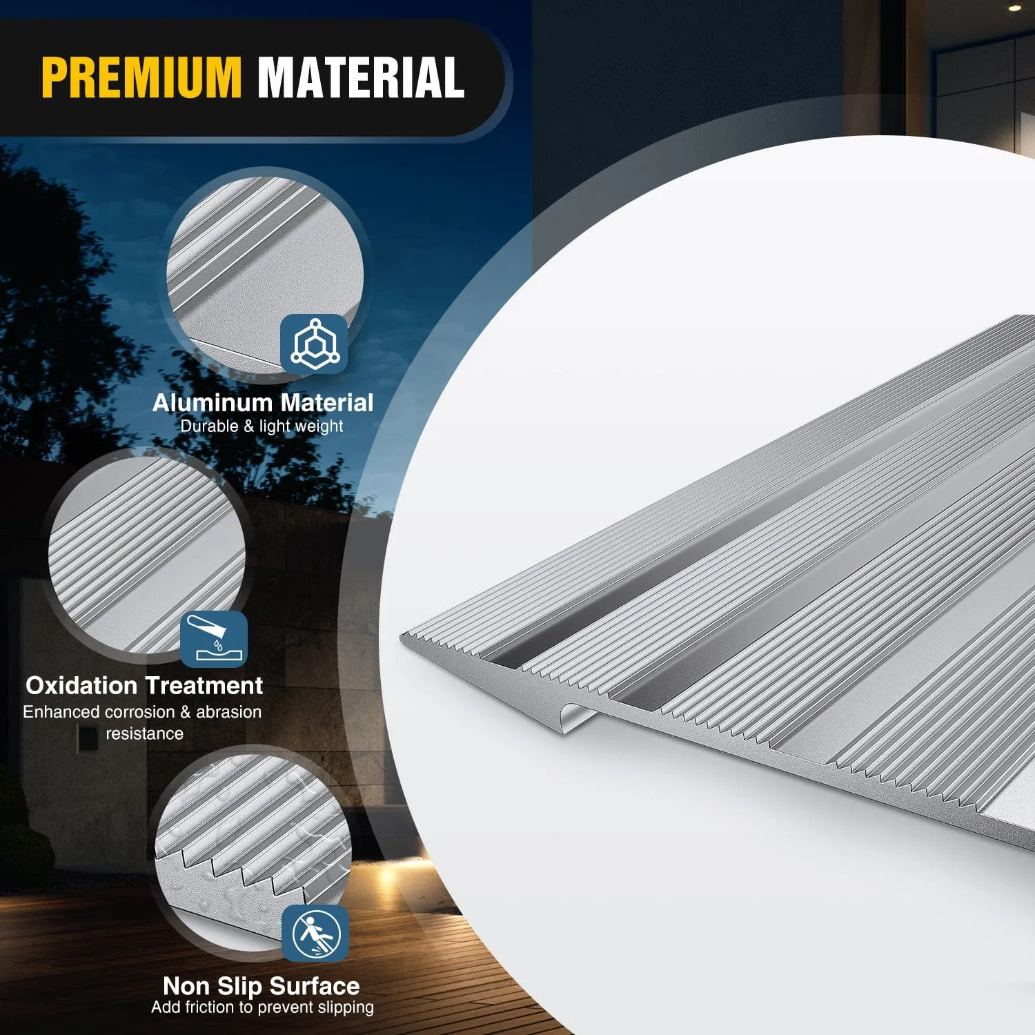 Door Threshold Ramp 4inch Rise Portable Aluminum Wheelchair Door Transition Entry Ramps for Doorways Home Steps