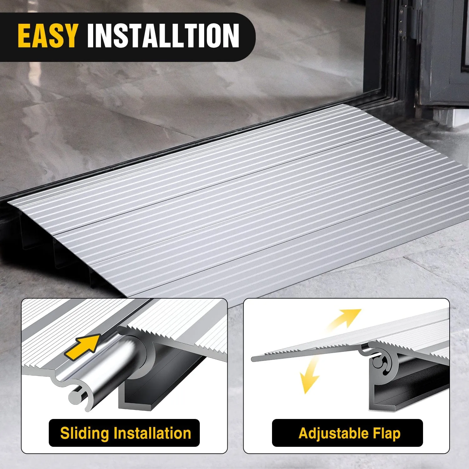 Door Threshold Ramp 4inch Rise Portable Aluminum Wheelchair Door Transition Entry Ramps for Doorways Home Steps