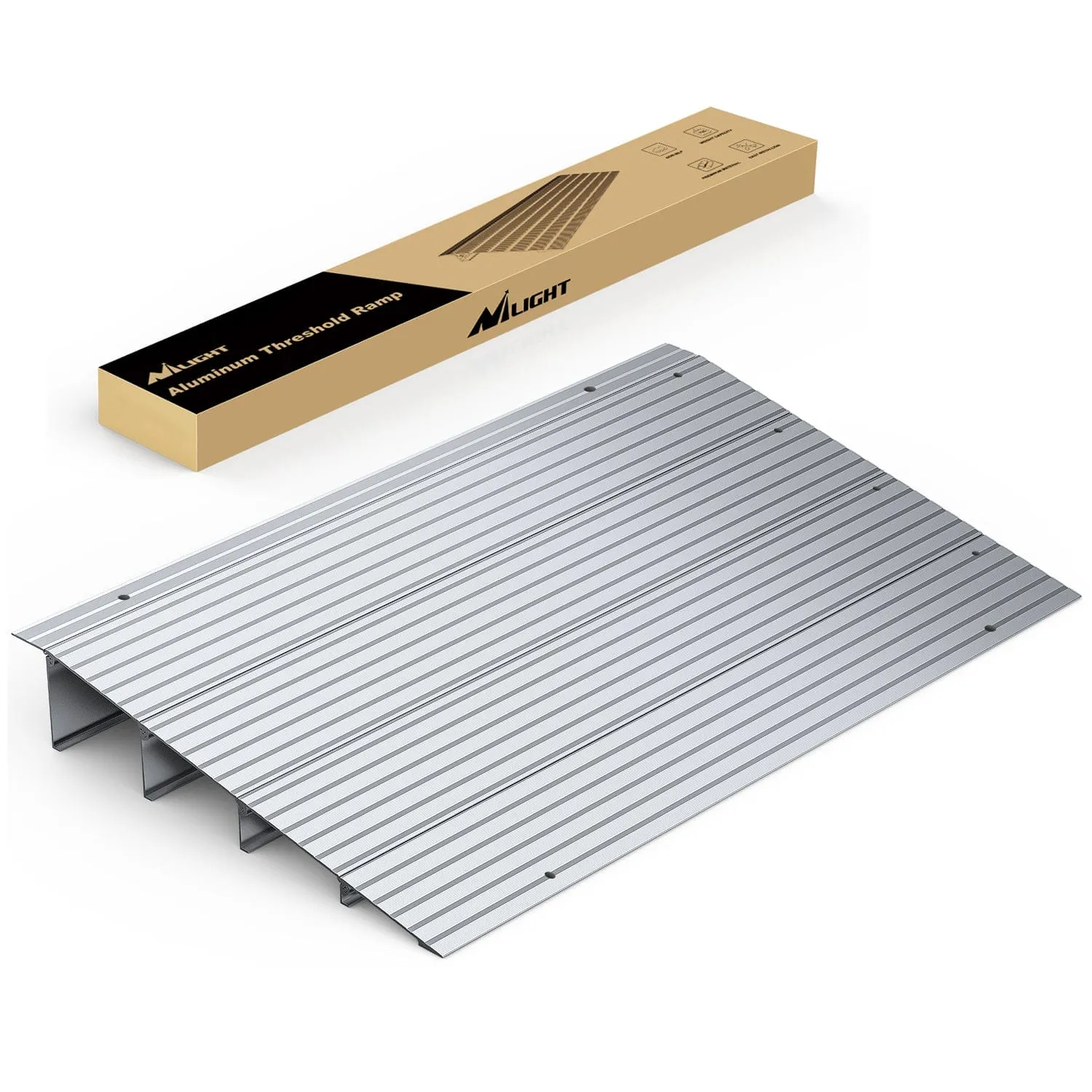 Door Threshold Ramp 4inch Rise Portable Aluminum Wheelchair Door Transition Entry Ramps for Doorways Home Steps