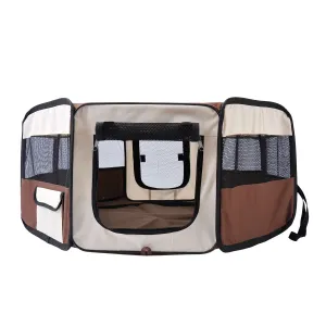 Fabric Pet Puppy Dog Cat Rabbit Pig Guinea Playpen Play Pen Run Brown Cream M