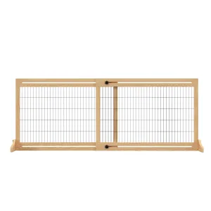 PawHut Adjustable Wooden Pet Gate Freestanding Dog Barrier for Doorway