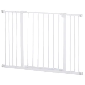 PawHut Pressure Fitted Pet Dog Safety Gate Metal Fence 76 cm Tall, White