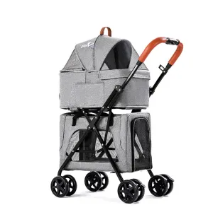 Pet Stroller for 2 Dogs Cats Folding Portable Carrier Cage Detachable 3 in 1 Pet Stroller Dual Entry