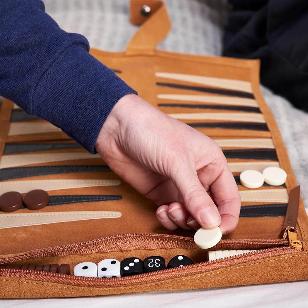 Travel Backgammon Set - Roll-up Leather Backgammon Board